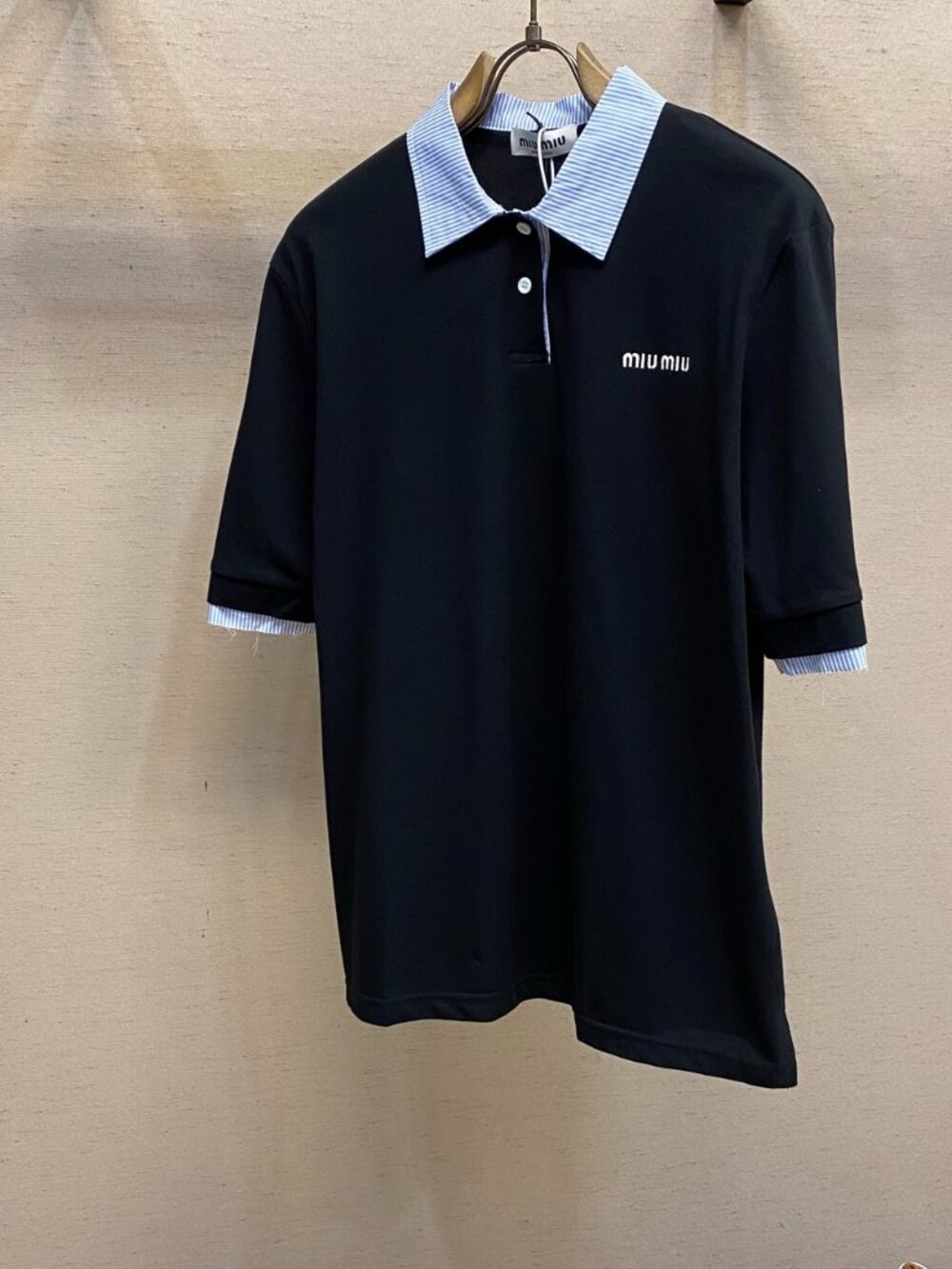 Plaid Shirt Collar Embroidered Polo Top